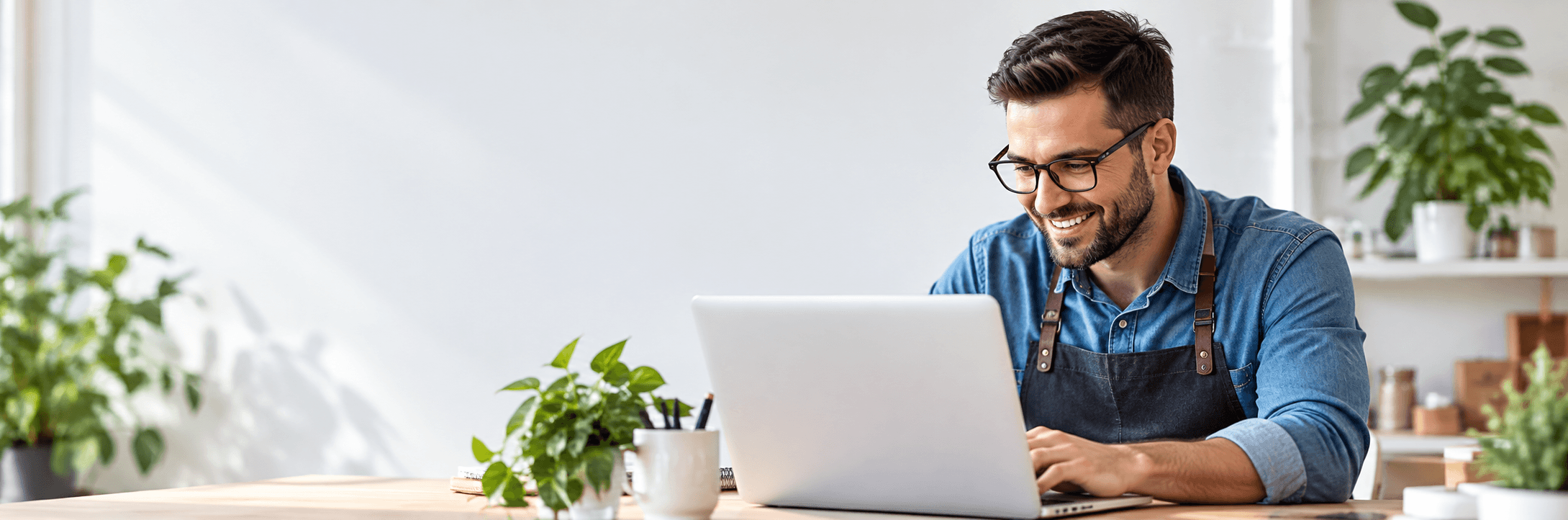 Business owner working on a laptop